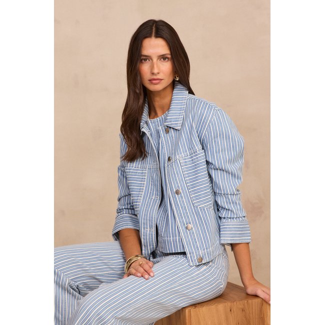 Veste rayée à manches longues en coton mélangé CARLA bleu <span itemprop=