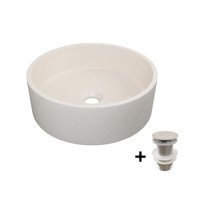 Vasque à poser ronde en grès 36x36cm SANDY + bonde JAMES Couleur v002233 <span itemprop=