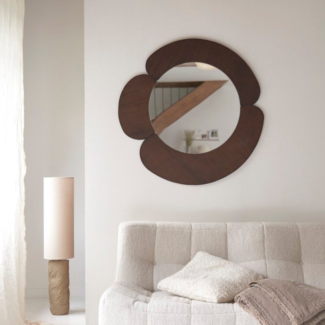 Miroir rond en mindi foncé 110x110 cm SARA Couleur marron <span itemprop=