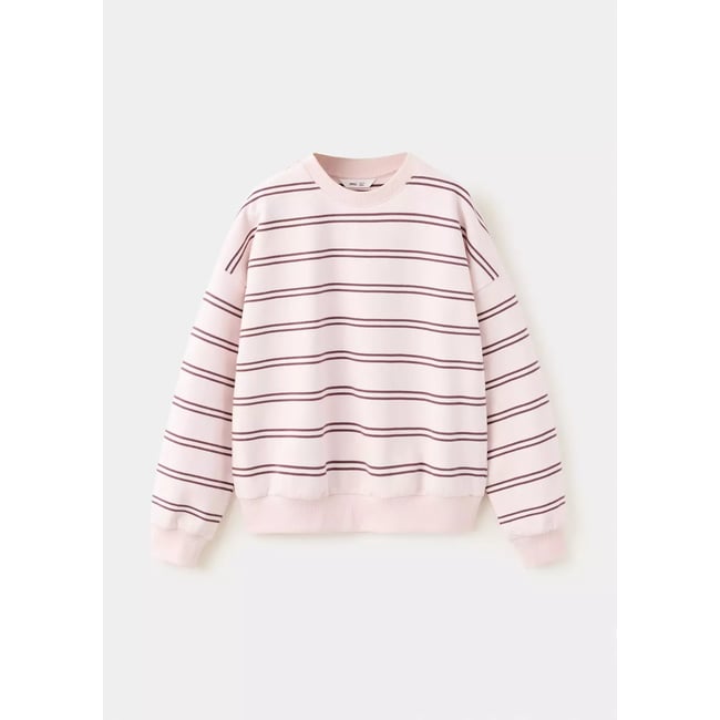 Sweat-shirt coton rayures rose <span itemprop=