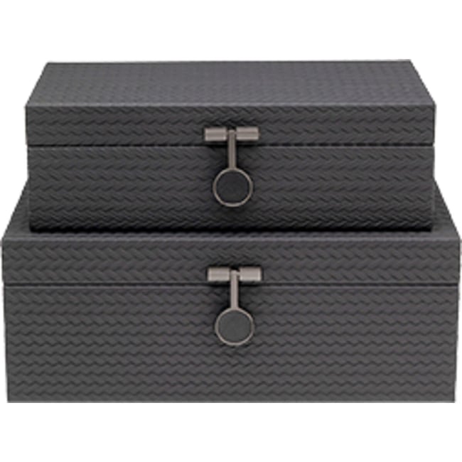Lot de 2 boîtes en simili tressé, KEY Couleur noir <span itemprop=