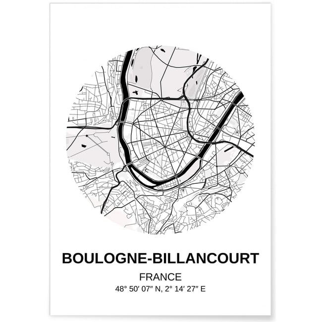 Affiche Carte Boulogne-Billancourt Couleur blanc <span itemprop=