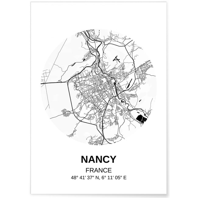 Affiche Carte Nancy Couleur blanc <span itemprop=