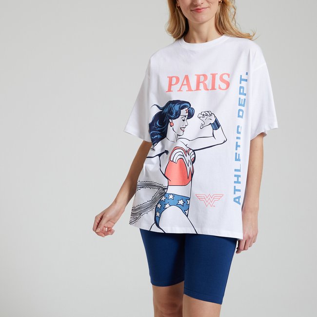 Kurzpyjama Wonder Woman mit Radlerhose, oversized weiss/marine <span itemprop=