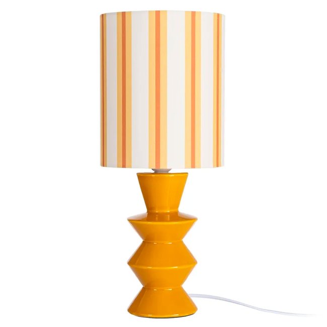 Lampe à poser céramique jaune et abat-jour rayé 18x18x44cm Couleur jaune <span itemprop=