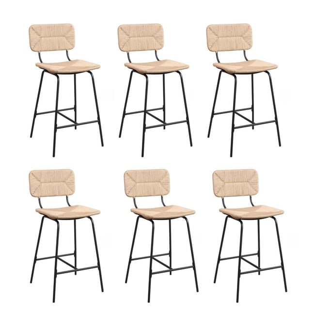 Lot de tabourets de bar et d'ilot en métal et assise rotin 65cm TIDRA|Lot de 6 | Lot de 6 Couleur naturel <span itemprop=