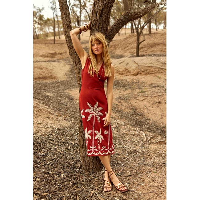 Robe longueur midi évasée imprimé ethnique RALPHY 55-bordeaux/ecru <span itemprop=