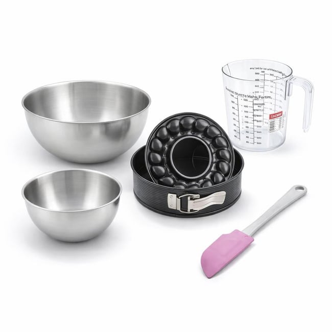 Set de 5 ustensiles de pâtisserie moule à gâteaux bol à mixer noir <span itemprop=