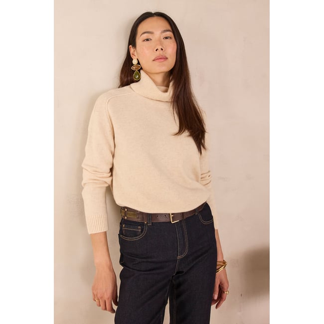 Pull col roulé en 100% laine CELESTIN beige <span itemprop=