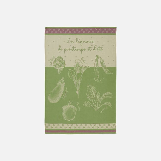 Torchon jacquard en coton POTAGER D'ETÉ vert <span itemprop=