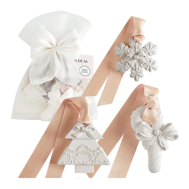 Pochon 3 décors parfumés Orange Cannelle RUBANS DE FÊTE Couleur blanc <span itemprop=