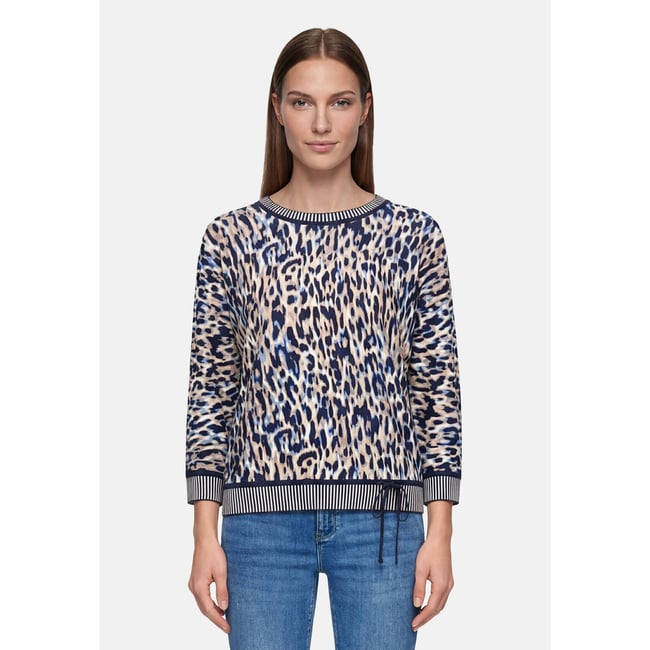 Pull-over en maille à cordon coulissant sous tunnel dark blue/beige <span itemprop=