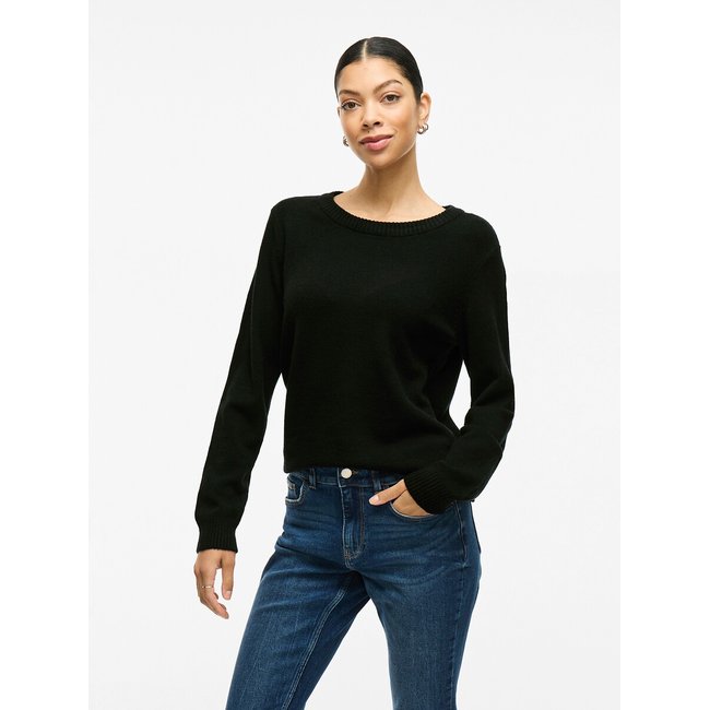 Pullover mit rundem Ausschnitt, Feinstrick schwarz <span itemprop=