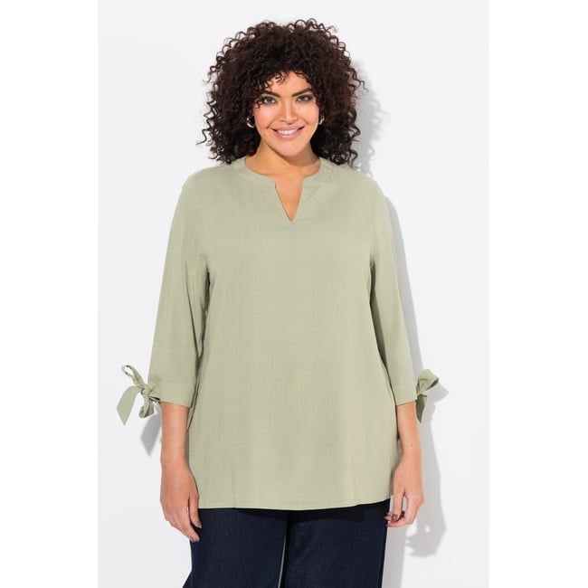 Blouse manches 3/4 avec rubans, coupe évasée esprit pastel <span itemprop=