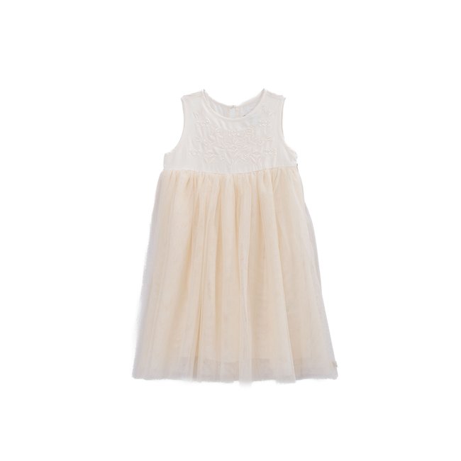 Robe-tutu bi-matière brodée ecru <span itemprop=