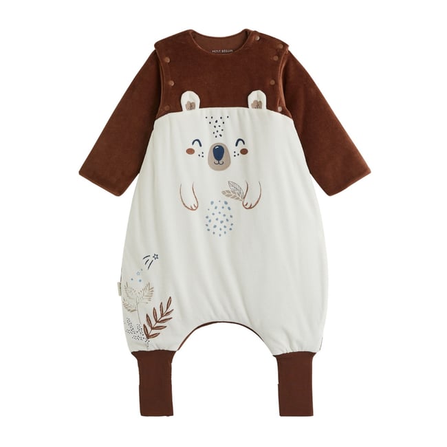 Turbulette d'hiver en velours avec pieds retroussables et manches amovibles Mathéo marron <span itemprop=
