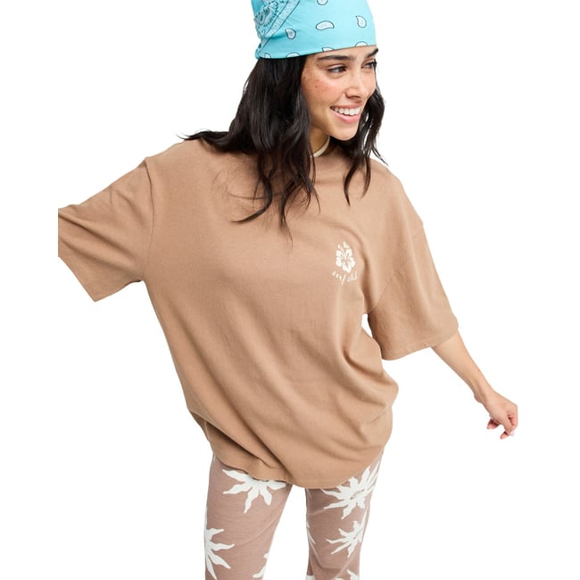 T-Shirt, manches courtes, col rond, Floral. marron brownie <span itemprop=