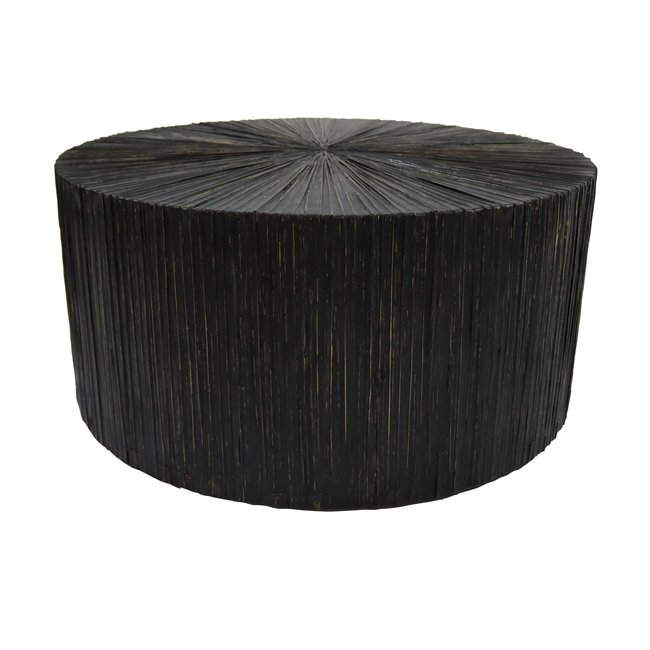 Table basse en bois et feuilles de cocotier Couleur noir <span itemprop=