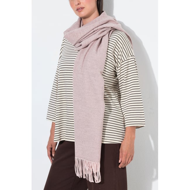 Écharpe chinée, avec franges rose vif pastel <span itemprop=