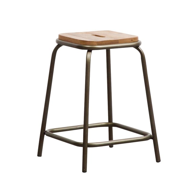 Tabouret en métal et bois massif MARCUS Couleur gris <span itemprop=