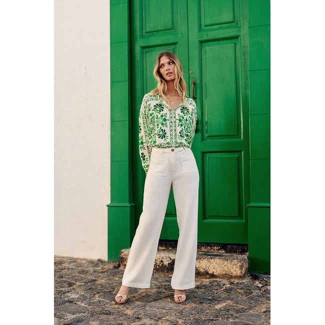 Pantalon flare lin et coton, ATLANTY ecru <span itemprop=