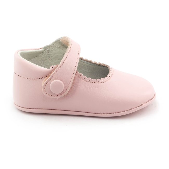 Boni Thérèse - Chaussons bébé fille en cuir souple rose <span itemprop=
