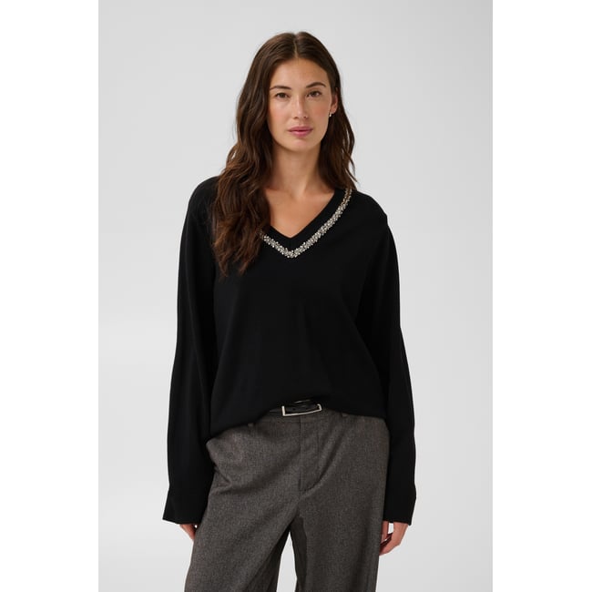 Pull en maille manches longues noir meteorite <span itemprop=
