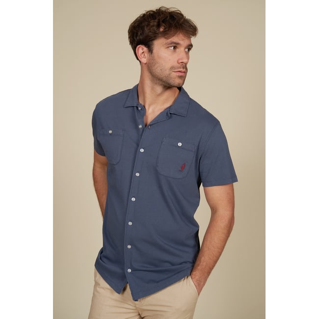 Polo façon chemise en jersey bleu marine <span itemprop=