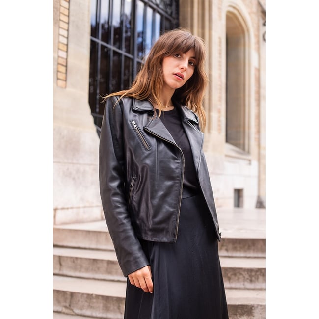 Veste en cuir MOLIERE noir <span itemprop=