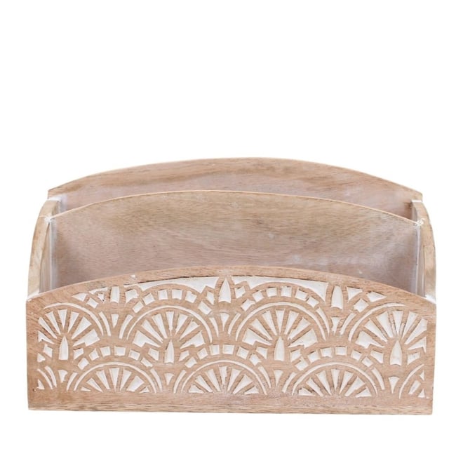 Rangement bureau en manguier gravé 31x18cm Couleur naturel <span itemprop=