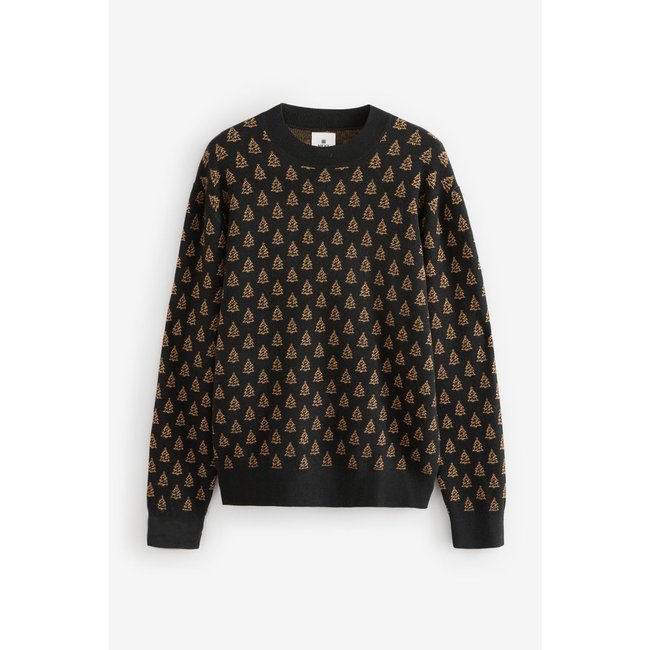 Pull ras du cou de noël coupe regular noir/or arbre <span itemprop=