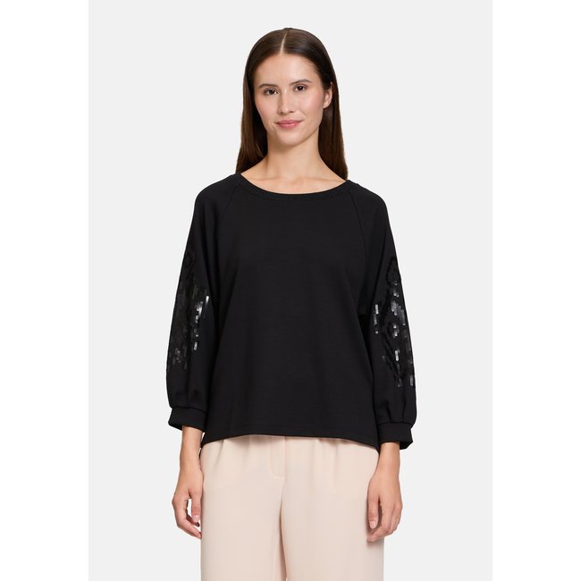 Sweat-shirt à manches en trompette noir <span itemprop=