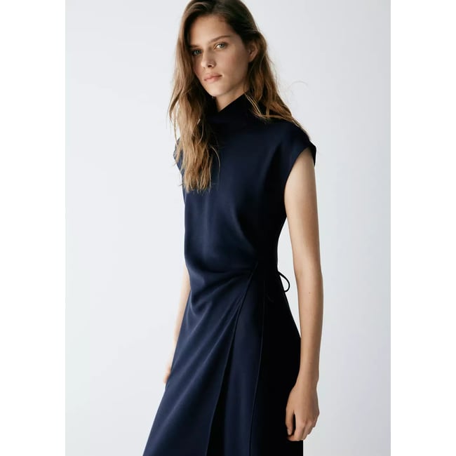 Robe col montant croisé bleu marine foncé <span itemprop=