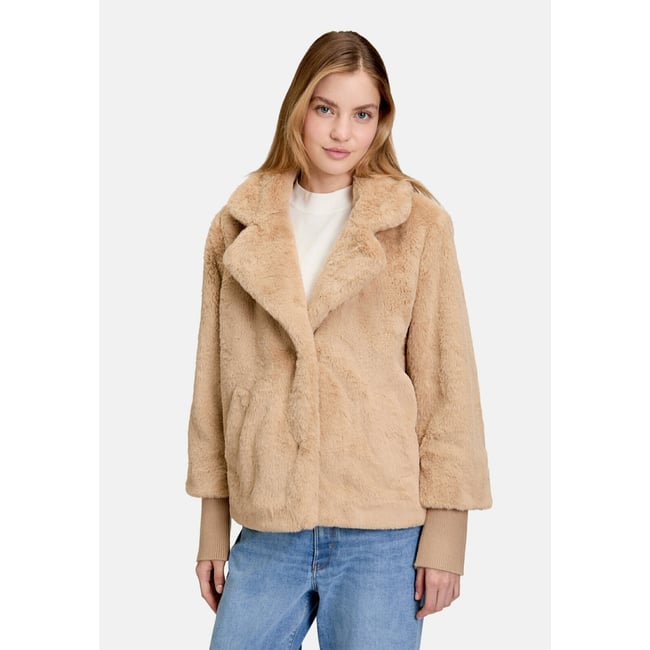 Veste outdoor en peluche beige <span itemprop=
