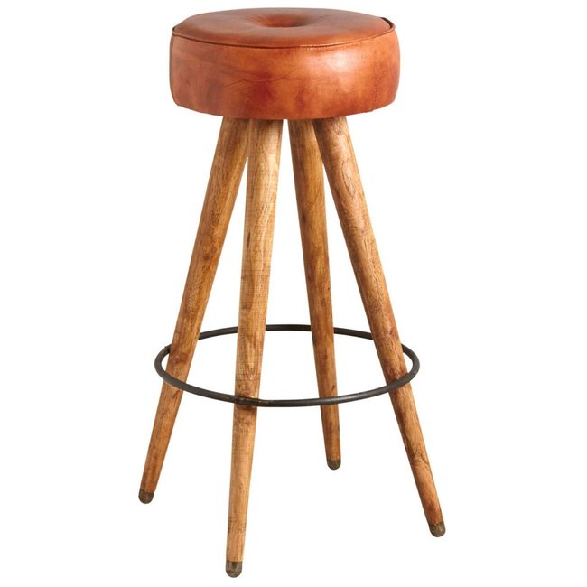 Tabouret en cuir de buffle avec pieds bois Couleur brown <span itemprop=
