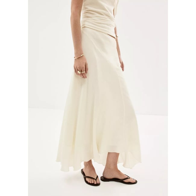 Jupe midi asymétrique blanc cassé <span itemprop=