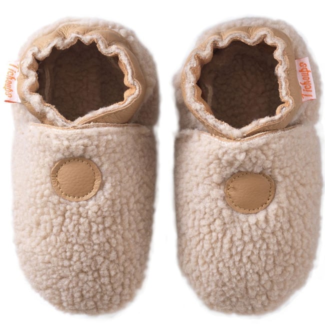 Chaussons bébé cuir souple Bouclettes beige <span itemprop=