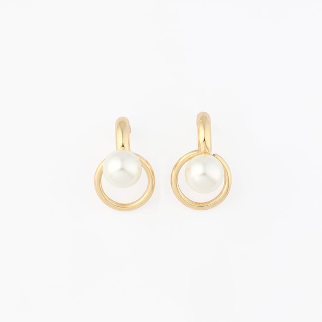 Créoles cercle avec perle blanc <span itemprop=
