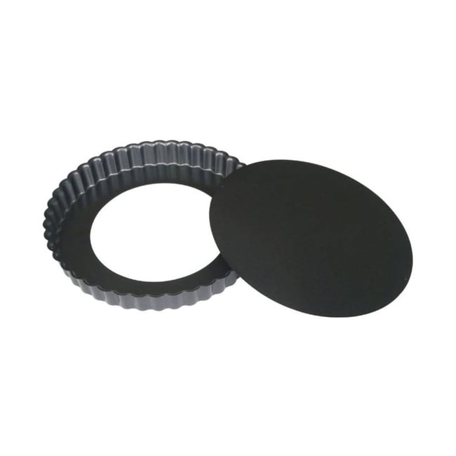 Moule à tarte fond amovible acier revêtu d24 cm noir <span itemprop=
