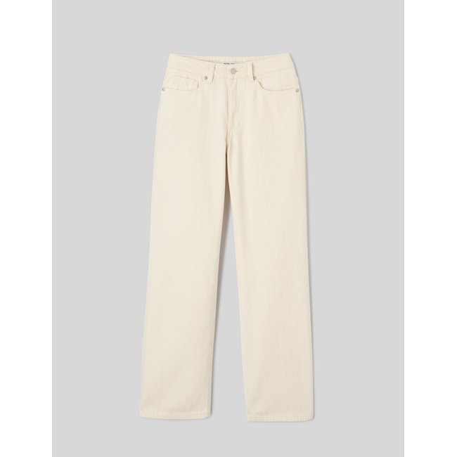 Jean straight rayé ecru <span itemprop=