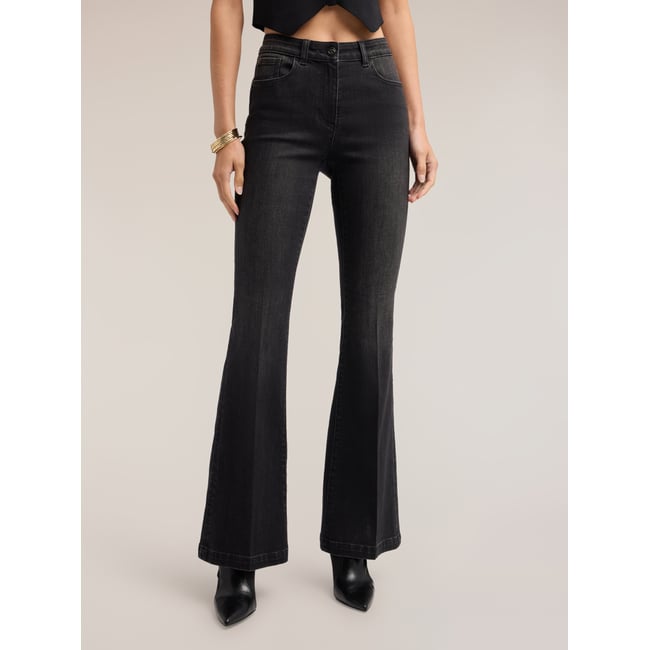 Jean flare noir délavé noir <span itemprop=