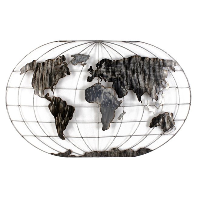 Décoration murale Mappemonde en métal gris et noir 120x75cm Couleur gris <span itemprop=