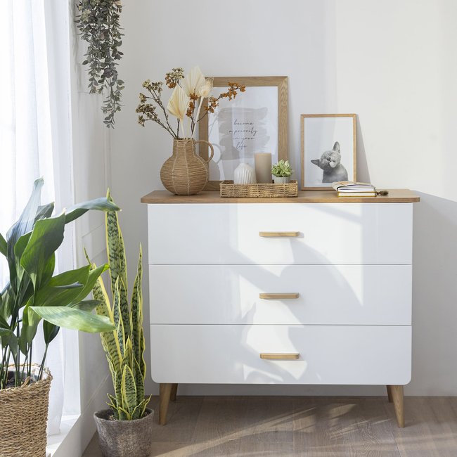 Commode en bois naturel et blanc - Smoothcloud Couleur blanc <span itemprop=