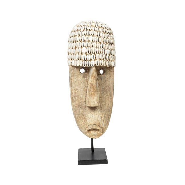 Statuette en bois et coquillages COWRIE Couleur beige <span itemprop=