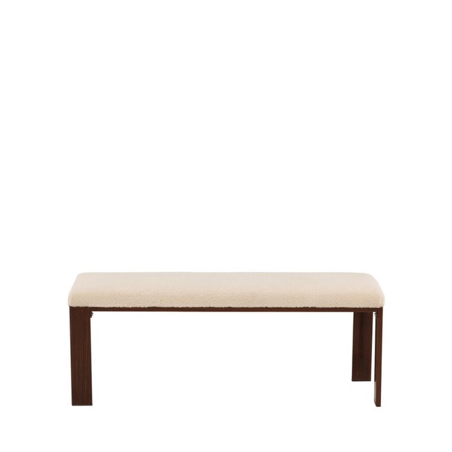 Banc en tissu bouclette et bois L120cm- CHESTER Couleur écru <span itemprop=