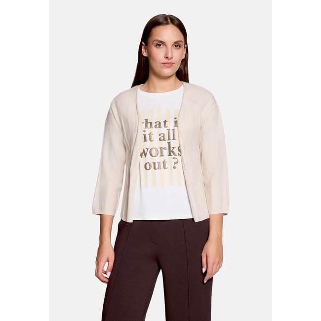 Cardigan en maille à encolure ronde silky beige <span itemprop=