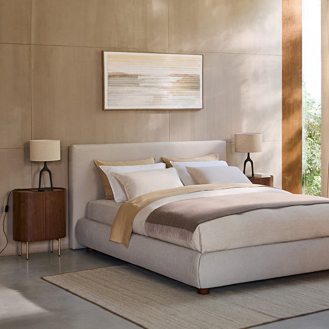 Tête de lit en lin et laine H110 cm, Johnson Couleur ficelle <span itemprop=
