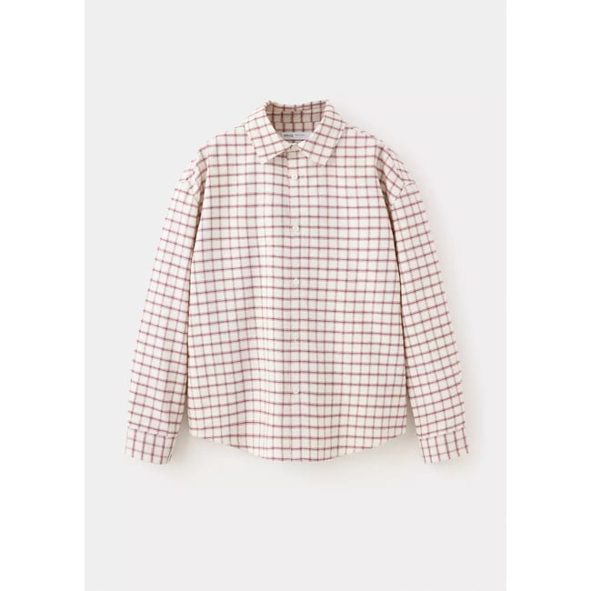 Chemise à carreaux en coton écru <span itemprop=