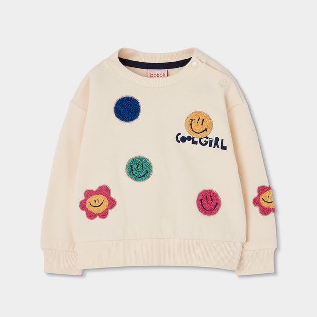 Sweat-shirt en molleton fille avec emojis blanc <span itemprop=