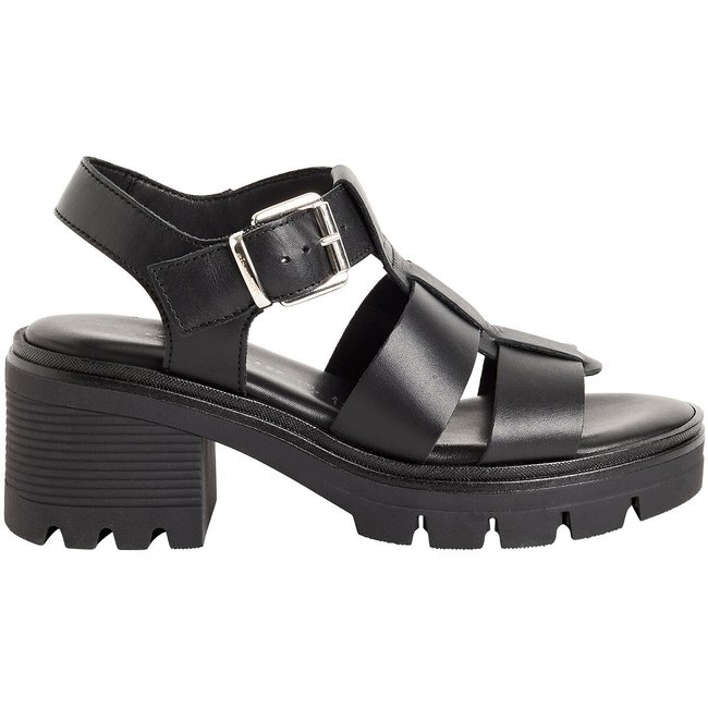 Sandalias de tacón chunky, piel negro <span itemprop=